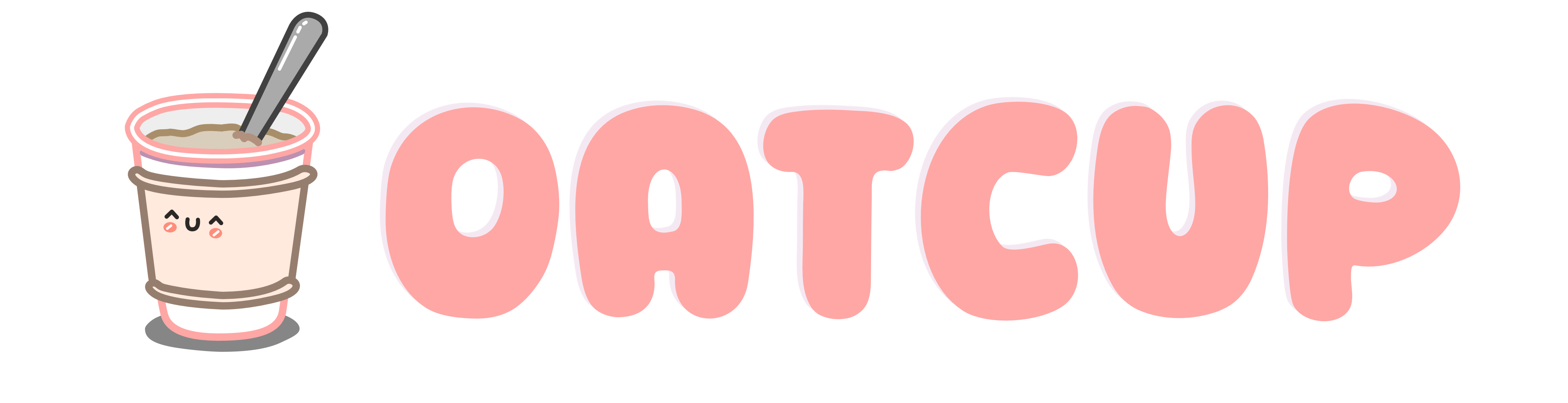 Oatcup, LLC logo. A logo including the text 'Oatcup' and a smiling paper coffee cup filled with oatmeal and a spoon.